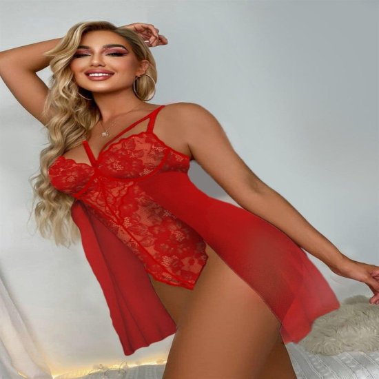 Bella Notte Kırmızı Özel Bölgesi Açık Babydoll Gecelik 15034