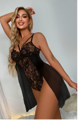 Bella Notte Siyah Özel Bölgesi Açık Babydoll Gecelik 15035