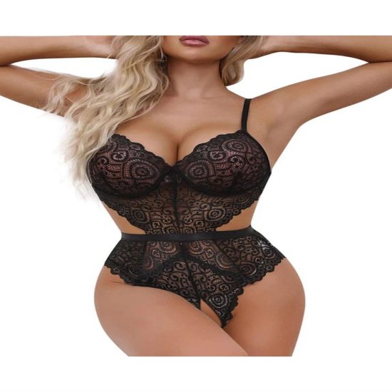 Bella Notte Siyah Dantelli Özel Bölgesi Açık Babydoll Gecelik 15050