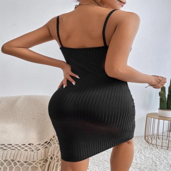 Bella Notte Siyah İp Askılı Midi Boy Elbise BN6577S