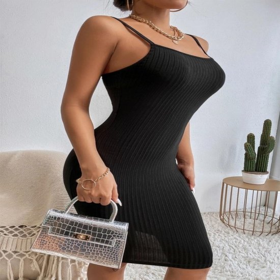 Bella Notte Siyah İp Askılı Midi Boy Elbise BN6577S