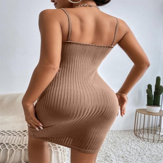 Bella Notte Sütlü Kahve İp Askılı Midi Boy Elbise BN6577SK