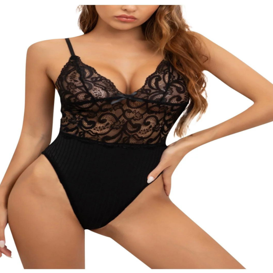 Bella Notte Siyah Üst Kısmı Dantel Özel Tasarım Babydoll PR15071