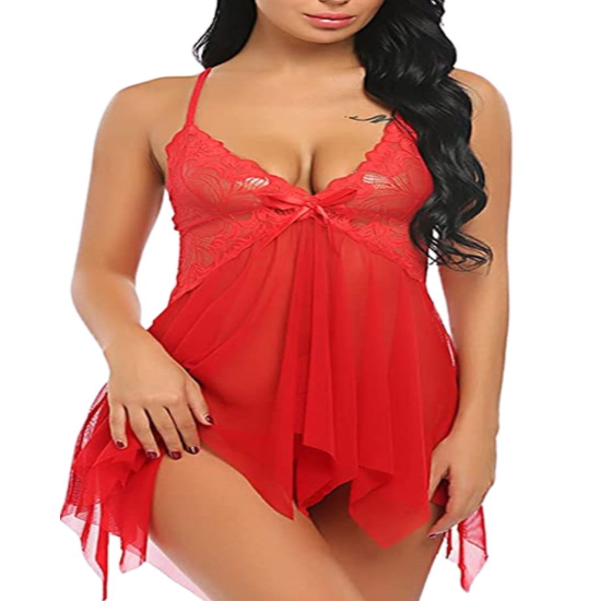 Bella Notte Seksi Kırmızı Tül Dantel Babydoll Gecelik 15507