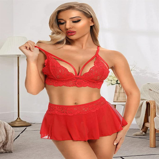 Bella Notte Özel Bölgesi Açık Kırmızı Etekli Bralet Sütyen Takım 16016